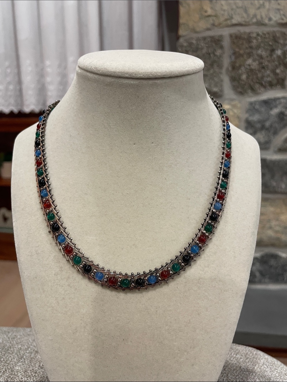 Milor Italy 925 Sterling Silver Multi-Color Stone Ball Bead Necklace 17"